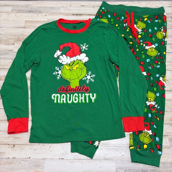 Dr. Seuss The Grinch Definitely Naughty 2-Piece Sleepwear Shirt & Pants Medium - Picture 1 of 11